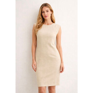 Sharagano Textured Sheath Dress Light Khaki Cream | Size 6 | Pull-On